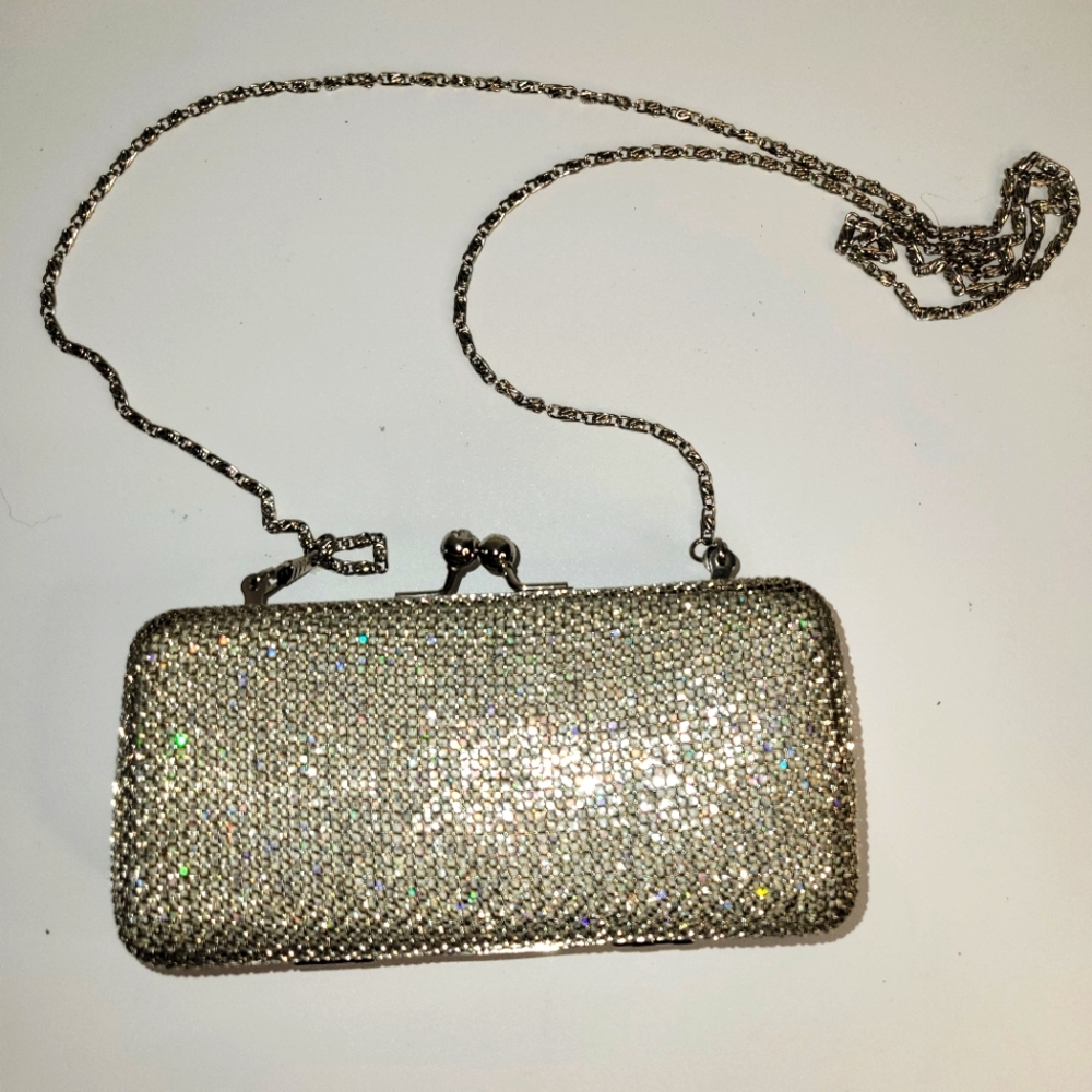 SILVER WOMEN'S SPARKLE BEJEWELED CLUTCH/CROSSBODY